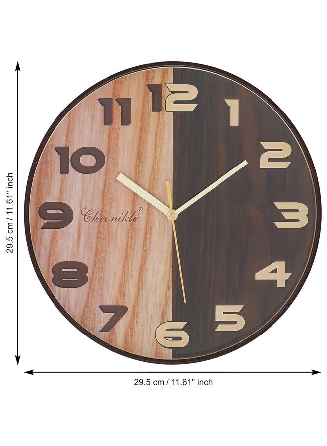 CHRONIKLE Beautiful Analog English Number Brown Round Plastic Case Wall Clock for Home Office Decor Living Room Bedroom (Size: 29.5 x 4 x 29.5 CM | Weight: 450 Gram) - Image 4
